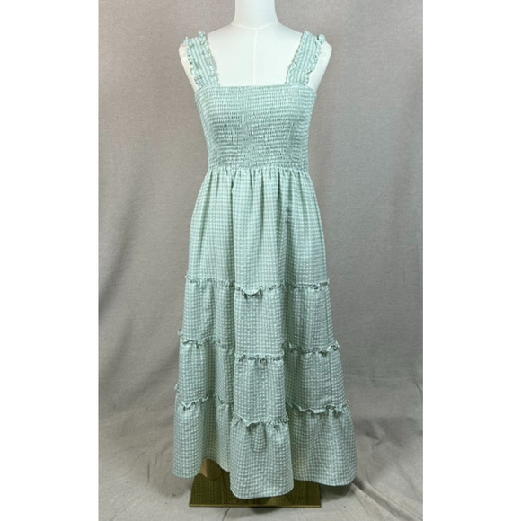 Altard State Womens Tiered Midi Dress Size L Prairie Cottagecore Gingham Smocked - Picture 2 of 9